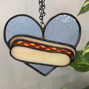 Mini hot dog heart - blue with ketchup and mustard