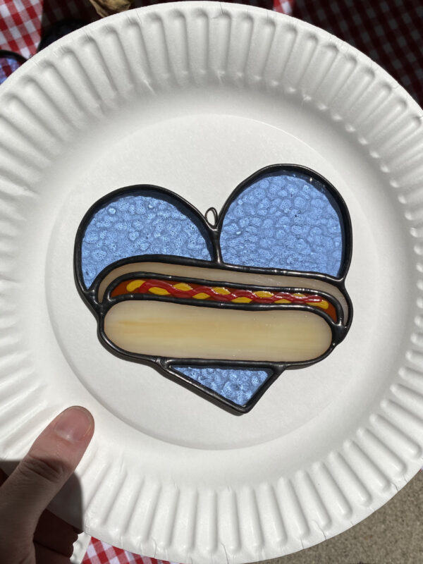 Mini hot dog heart - blue with ketchup and mustard - Image 3