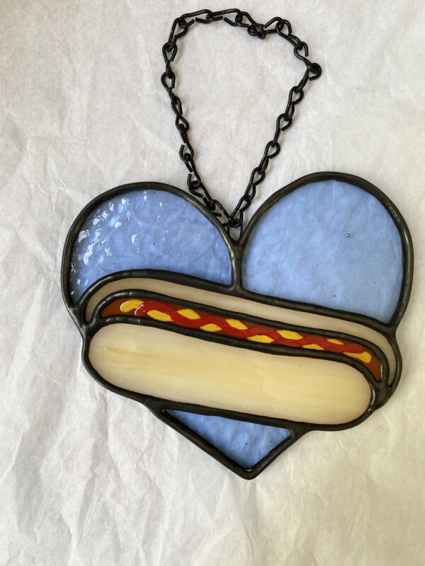 Mini hot dog heart - blue with ketchup and mustard - Image 2