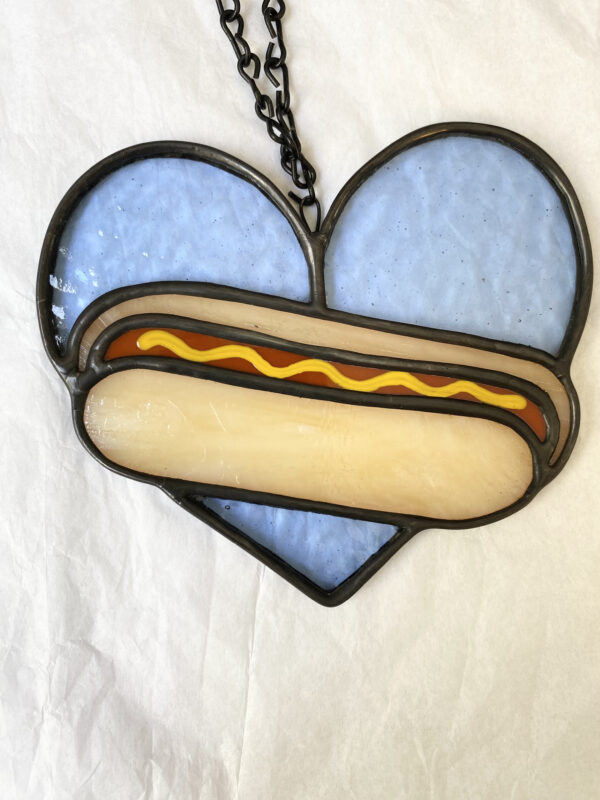 Mini hot dog heart - blue with mustard - Image 2