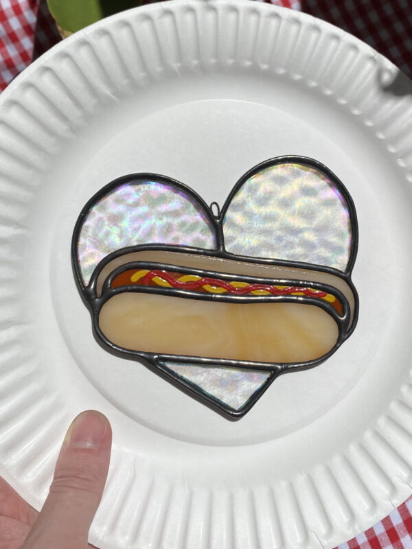 Mini hot dog heart - iridescent with ketchup and mustard - Image 3