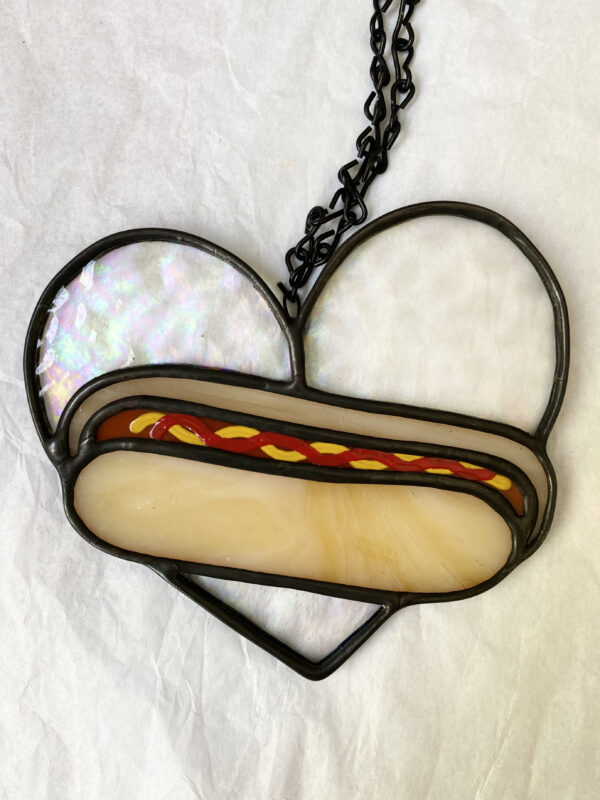 Mini hot dog heart - iridescent with ketchup and mustard - Image 2