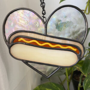 Mini hot dog heart - iridescent with mustard
