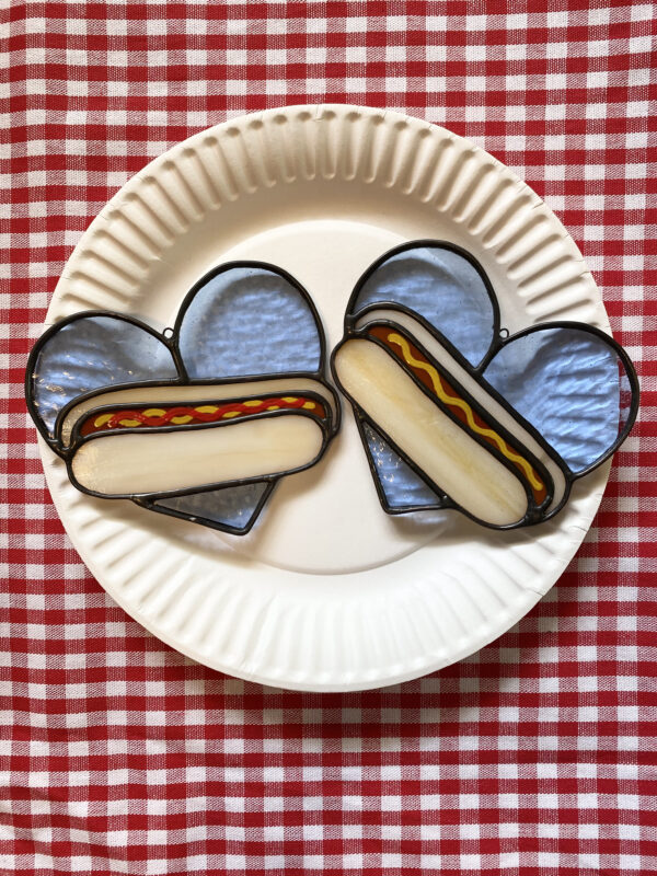 Mini hot dog heart - blue with mustard - Image 3