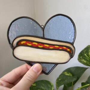 Mini hot dog heart - blue with ketchup and mustard