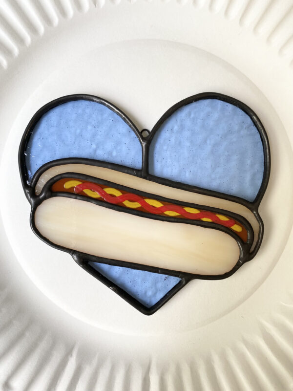 Mini hot dog heart - blue with ketchup and mustard - Image 2