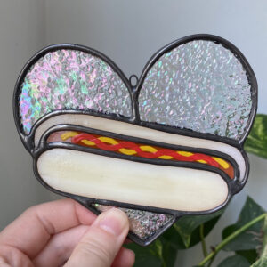 Mini hot dog heart - iridescent B with ketchup and mustard