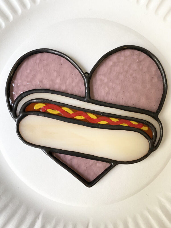Mini hot dog heart - purple with ketchup and mustard - Image 2