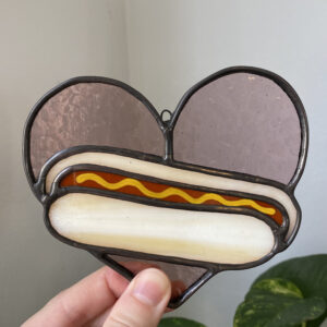 Mini hot dog heart - purple with mustard
