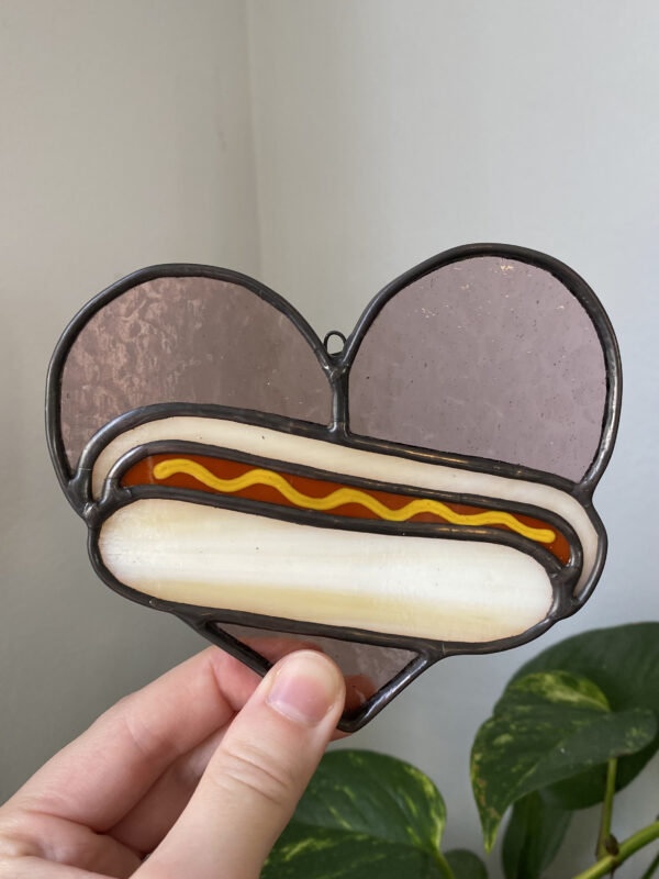 Mini hot dog heart - purple with mustard