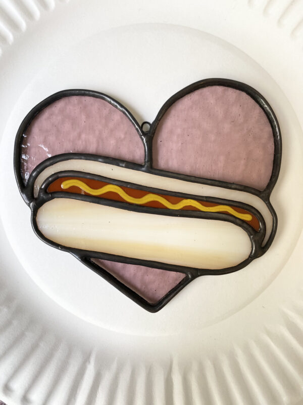 Mini hot dog heart - purple with mustard - Image 2