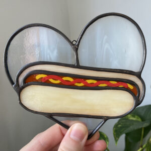 Mini hot dog heart - wispy white with ketchup and mustard