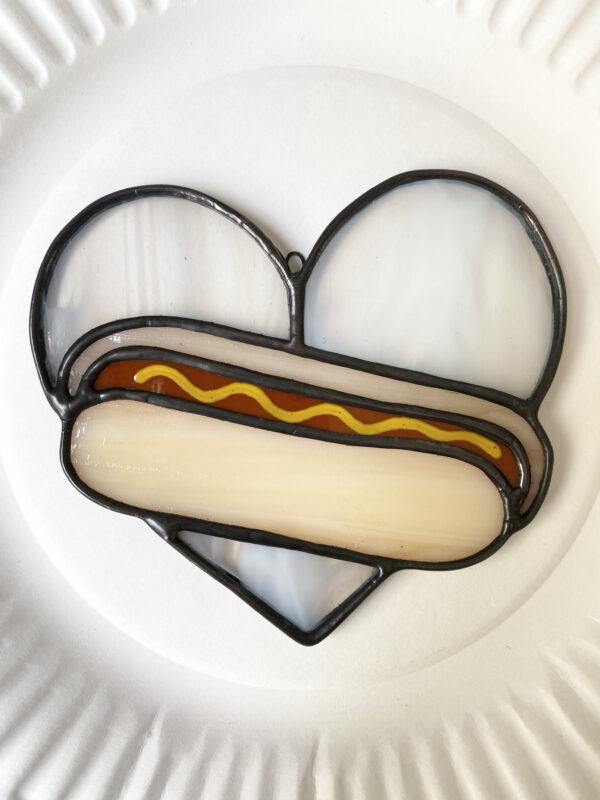 Mini hot dog heart - wispy white with mustard - Image 2